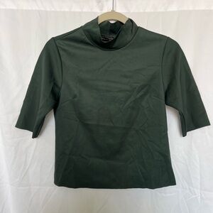 Zara High Neck Tee Shirt Dark Forest Green Womens Size Small